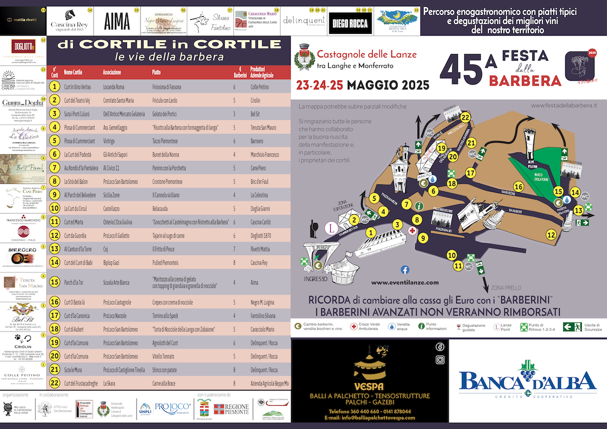 Il percorso enogastronomico - 45ª Festa della Barbera: venerdì 23, sabato 24 e domenica 25 maggio 2025